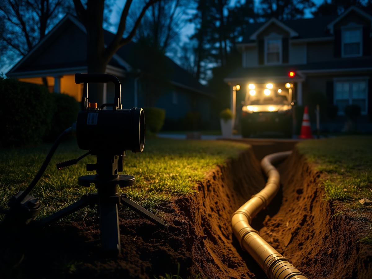 Sewer line camera inspection equipment at a residential job site