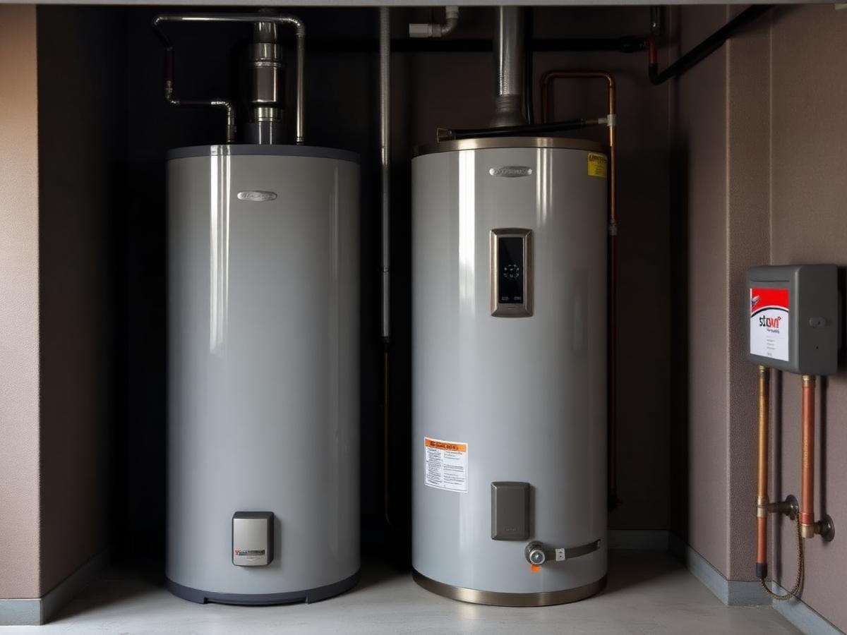 Residential water heaters installed in a garage utility space
